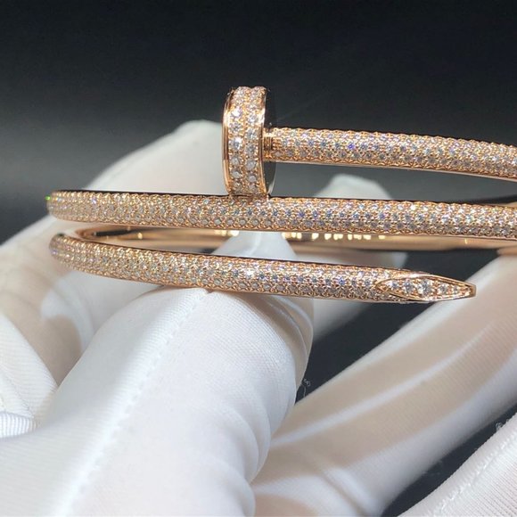 Cartier 18K Rose Gold Juste Un Clou 2-Row 3.61ct Full Paved Diamond Nail Bracele - Picture 1 of 4